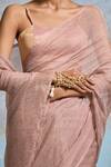 Buy_Dressfolk_Peach Tissue Tisya Pre-draped Saree With Unstitched Blouse Piece_Online_at_Aza_Fashions