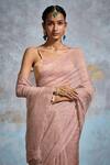 Shop_Dressfolk_Peach Tissue Tisya Pre-draped Saree With Unstitched Blouse Piece_Online_at_Aza_Fashions
