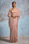 Buy_Dressfolk_Peach Tissue Tisya Pre-draped Saree With Unstitched Blouse Piece_at_Aza_Fashions