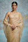 Shop_Dressfolk_Gold Tissue Yamini Pre-draped Saree With Unstitched Blouse Piece _Online_at_Aza_Fashions