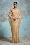 Dressfolk_Gold Tissue Yamini Pre-draped Saree With Unstitched Blouse Piece _at_Aza_Fashions