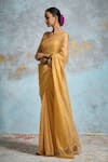 Shop_Dressfolk_Yellow Tissue Zari Priti Pre-draped Saree With Unstitched Blouse Piece _Online_at_Aza_Fashions