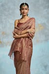 Dressfolk_Maroon Tissue Zari, Sindoori Pre-draped Saree With Unstitched Blouse Piece _Online_at_Aza_Fashions