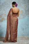 Shop_Dressfolk_Maroon Tissue Zari, Sindoori Pre-draped Saree With Unstitched Blouse Piece _at_Aza_Fashions