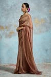Shop_Dressfolk_Maroon Tissue Zari, Sindoori Pre-draped Saree With Unstitched Blouse Piece _Online_at_Aza_Fashions