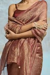 Dressfolk_Maroon Tissue Zari, Sindoori Pre-draped Saree With Unstitched Blouse Piece _at_Aza_Fashions