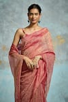Buy_Dressfolk_Pink Tissue Zari Jhalak Pre-draped Saree With Unstitched Blouse Piece _Online_at_Aza_Fashions
