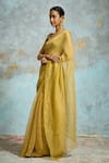Dressfolk_Lime Tissue Beads Aaira Pre-draped Saree With Unstitched Blouse Piece _Online_at_Aza_Fashions