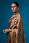 Dressfolk_Gold Tissue Beads Shabeena Pre-draped Saree With Unstitched Blouse Piece _Online_at_Aza_Fashions