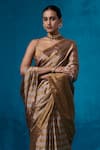 Shop_Dressfolk_Gold Tissue Beads Shabeena Pre-draped Saree With Unstitched Blouse Piece _Online_at_Aza_Fashions