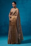 Buy_Dressfolk_Gold Tissue Beads Shabeena Pre-draped Saree With Unstitched Blouse Piece _at_Aza_Fashions