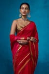 Shop_Dressfolk_Red Chanderi Zari Surkh Pre-draped Saree With Unstitched Blouse Piece _Online_at_Aza_Fashions