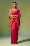 Buy_Dressfolk_Pink Chanderi Zari Fidha Pre-draped Saree With Unstitched Blouse Piece _Online_at_Aza_Fashions