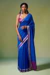 Dressfolk_Blue Chanderi Zari Khwaabida Pre-draped Saree With Unstitched Blouse Piece _at_Aza_Fashions