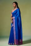 Buy_Dressfolk_Blue Chanderi Zari Khwaabida Pre-draped Saree With Unstitched Blouse Piece 