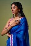 Shop_Dressfolk_Blue Chanderi Zari Khwaabida Pre-draped Saree With Unstitched Blouse Piece 