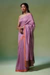Buy_Dressfolk_Purple Chanderi Begum Pre-draped Saree With Unstitched Blouse Piece _at_Aza_Fashions
