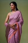 Shop_Dressfolk_Purple Chanderi Begum Pre-draped Saree With Unstitched Blouse Piece _Online_at_Aza_Fashions