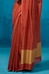 Buy_Dressfolk_Rust Chanderi Zari Aarzoo Pre-draped Saree With Unstitched Blouse Piece _Online_at_Aza_Fashions