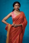 Dressfolk_Rust Chanderi Zari Aarzoo Pre-draped Saree With Unstitched Blouse Piece _at_Aza_Fashions
