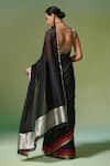 Shop_Dressfolk_Black Chanderi Zari, Beads Raaz Pre-draped Saree With Unstitched Blouse Piece _at_Aza_Fashions
