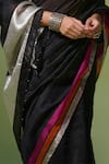 Dressfolk_Black Chanderi Zari, Beads Raaz Pre-draped Saree With Unstitched Blouse Piece _Online_at_Aza_Fashions
