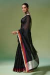 Buy_Dressfolk_Black Chanderi Zari, Beads Raaz Pre-draped Saree With Unstitched Blouse Piece _Online_at_Aza_Fashions