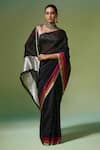 Buy_Dressfolk_Black Chanderi Zari, Beads Raaz Pre-draped Saree With Unstitched Blouse Piece _at_Aza_Fashions
