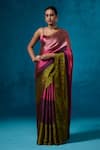Dressfolk_Pink Tissue Beads Shiddat Pre-draped Saree With Unstitched Blouse Piece _at_Aza_Fashions