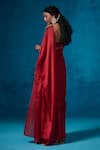 Shop_Dressfolk_Red Tissue Beads Dilaab Handwoven Pre-draped Saree With Unstitched Blouse Piece _at_Aza_Fashions