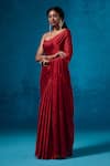 Buy_Dressfolk_Red Tissue Beads Dilaab Handwoven Pre-draped Saree With Unstitched Blouse Piece _at_Aza_Fashions