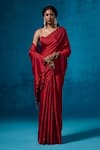Dressfolk_Red Tissue Beads Dilaab Handwoven Pre-draped Saree With Unstitched Blouse Piece _at_Aza_Fashions