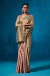 Buy_Dressfolk_Peach Tissue Zari, Beads Farozaan Pre-draped Saree With Unstitched Blouse Piece _at_Aza_Fashions