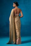 Shop_Dressfolk_Peach Tissue Zari, Beads Farozaan Pre-draped Saree With Unstitched Blouse Piece _at_Aza_Fashions