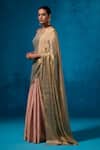 Dressfolk_Peach Tissue Zari, Beads Farozaan Pre-draped Saree With Unstitched Blouse Piece _Online_at_Aza_Fashions