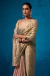 Shop_Dressfolk_Peach Tissue Zari, Beads Farozaan Pre-draped Saree With Unstitched Blouse Piece _Online_at_Aza_Fashions