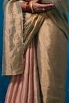 Dressfolk_Peach Tissue Zari, Beads Farozaan Pre-draped Saree With Unstitched Blouse Piece _at_Aza_Fashions