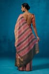 Shop_Dressfolk_Pink Tissue Zari, Beads Taabiir Pre-draped Saree With Unstitched Blouse Piece _at_Aza_Fashions