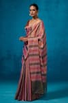 Buy_Dressfolk_Pink Tissue Zari, Beads Taabiir Pre-draped Saree With Unstitched Blouse Piece _at_Aza_Fashions