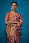 Dressfolk_Pink Tissue Zari, Beads Taabiir Pre-draped Saree With Unstitched Blouse Piece _at_Aza_Fashions