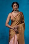 Buy_Dressfolk_Gold Tissue Zari Yamika Pre-draped Saree With Unstitched Blouse Piece _Online_at_Aza_Fashions