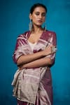 Shop_Dressfolk_Purple Tissue Zari Gauhar Pre-draped Saree With Unstitched Blouse Piece _Online_at_Aza_Fashions