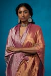 Dressfolk_Pink Tissue Zari Zeya Pre-draped Saree With Unstitched Blouse Piece _at_Aza_Fashions