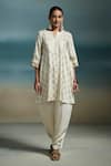 Shop_Dressfolk_Ivory Modal, Satin Embroidery Split V-neck Kshirja Printed Kurta With Salwar _Online_at_Aza_Fashions