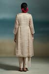 Shop_Dressfolk_Ivory Chanderi, Organza Zari V-neck Tanuja Stripe Woven Anarkali Set _at_Aza_Fashions