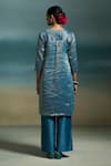 Shop_Dressfolk_Blue Chanderi Zari Split V-neck Sharvari Stripe Woven A-line Kurta Set _at_Aza_Fashions