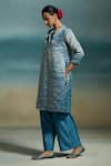 Shop_Dressfolk_Blue Chanderi Zari Split V-neck Sharvari Stripe Woven A-line Kurta Set _Online_at_Aza_Fashions