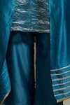 Dressfolk_Blue Chanderi Zari Split V-neck Sharvari Stripe Woven A-line Kurta Set _at_Aza_Fashions