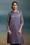 Shop_Dressfolk_Green Chanderi, Handloom Cotton Zari, Tejasi Stripe Woven Kurta And Pant Set _Online_at_Aza_Fashions