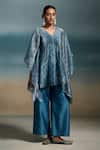 Buy_Dressfolk_Blue Chanderi V-neck Ekaa Kaftan With Pant _at_Aza_Fashions